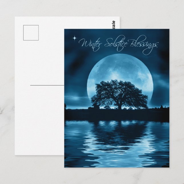 Postal Solsticio de Invierno Yule Roble y Luna Llena (Anverso / Reverso)