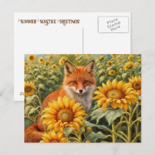 Postal Solsticio de Verano Zorro Rojo y Girasoles