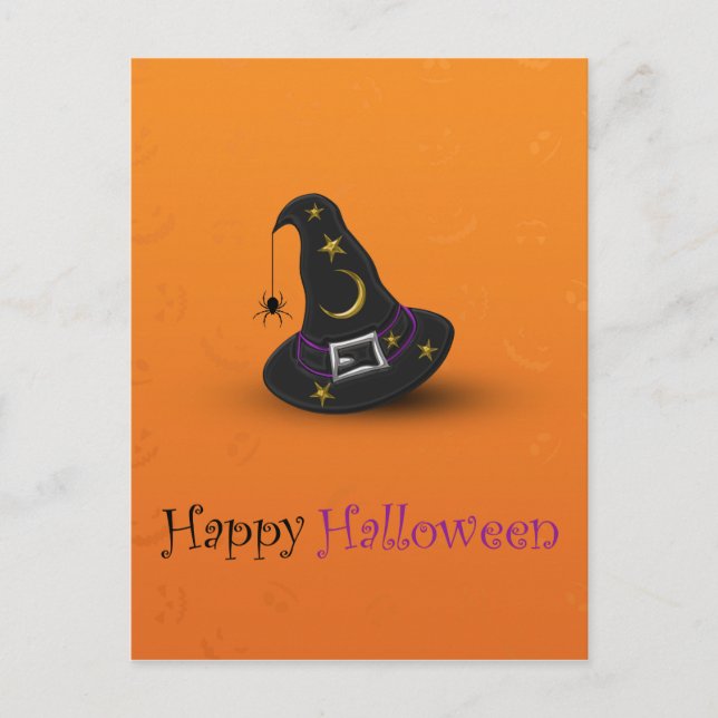 Postal Sombrero de Bruja de Halloween con Araña (Anverso)