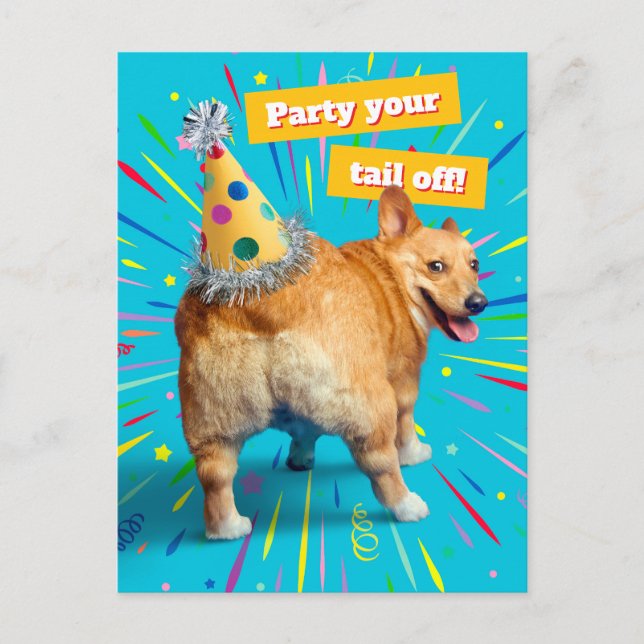 Postal Sombrero de cumpleaños para trasero de Corgi (Anverso)