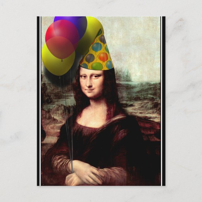 Postal Sombrero de fiesta de cumpleaños de Mona Lisa (Anverso)