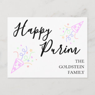 Postal Sombrero de fiesta de neón púrpura de Purim con no
