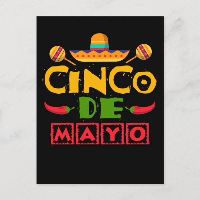 Postal Sombrero de Fiesta Mexicana Feliz Cinco De Mayo (Anverso)