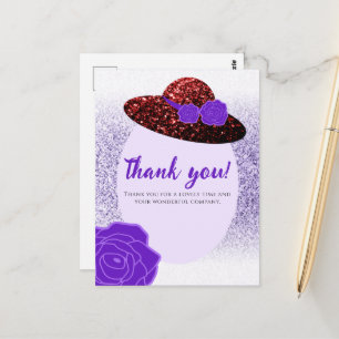 Postal Sombrero de purpurina rojo lavanda púrpura Gracias