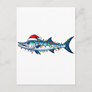 Postal Sombrero de Santa Luces de Pescado Wahoo Divertido