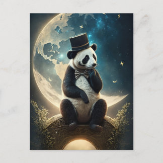 Postal Sombrero superior vintage Moon Panda Bear