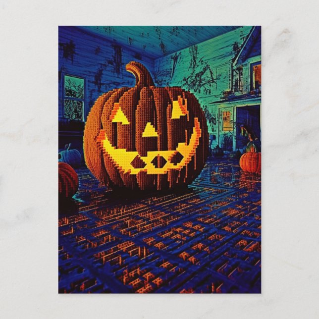Postal Sombrío Jack o Lantern de 8 bits (Anverso)