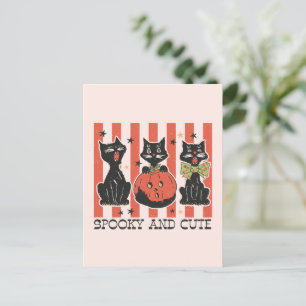 Postal Sombrío y lindo - Gato negro y calabaza