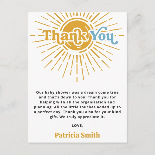 Postal Son Boho Boy Baby Shower Gracias (Anverso)