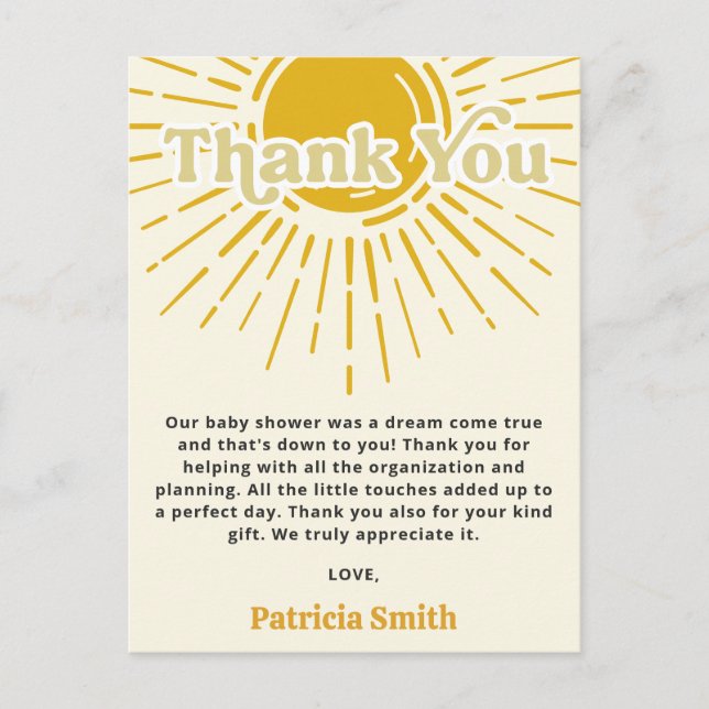 Postal Son Boho Boy Baby Shower Gracias (Anverso)