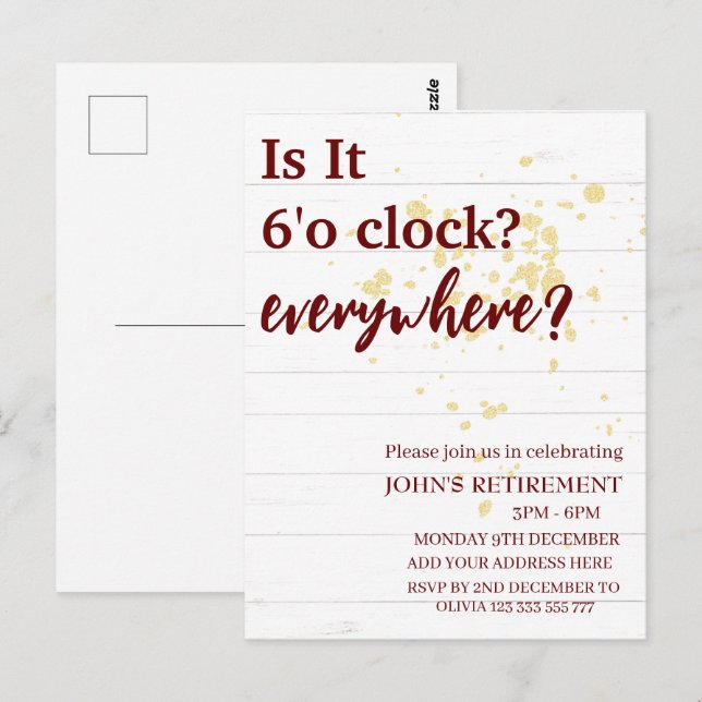 Postal Son las 6 en punto por todas partes personalizado  (Anverso / Reverso)