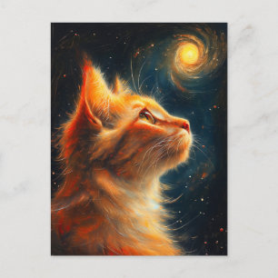 Postal Soñador Cósmico   Gato Pelirrojo Estrellado