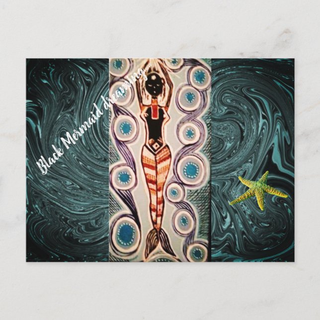 Postal Soñando con sirena negra. (Anverso)