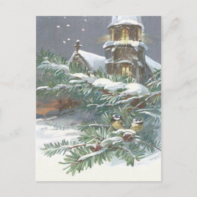 Postal Songbird Evergreen Church Christian Cross Snow (Anverso)