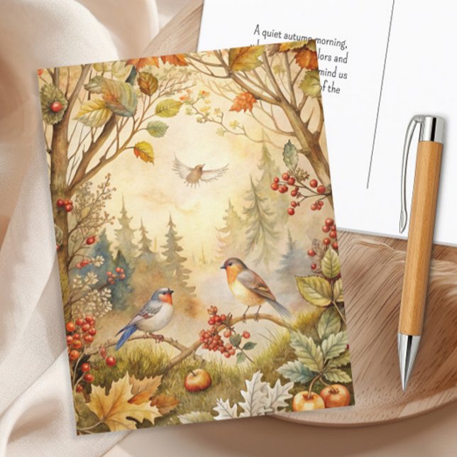 Postal Songbirds Hojas de Otoño (Autumn leaves and birds postcard)
