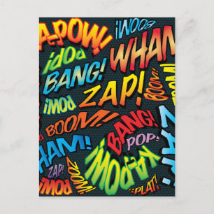 Postal Sonidos divertidos de arte pop de cómic retro