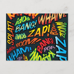 Postal Sonidos divertidos de arte pop de cómic retro
