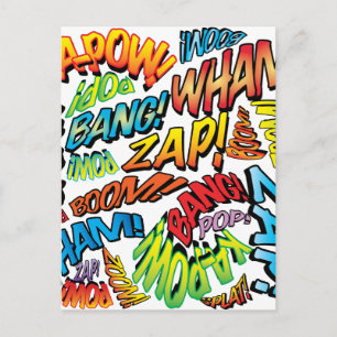 Postal Sonidos divertidos de arte pop de cómic retro