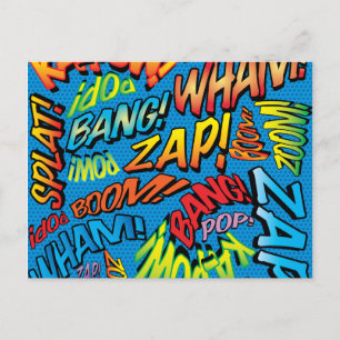 Postal Sonidos divertidos de arte pop de cómic retro