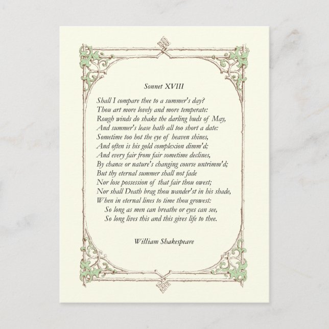 Postal Sonnet # 18 de William Shakespeare (Anverso)