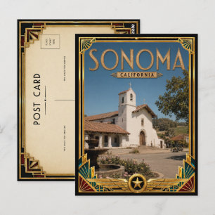 Postal Sonoma California Vintage Art Deco Época Dorada