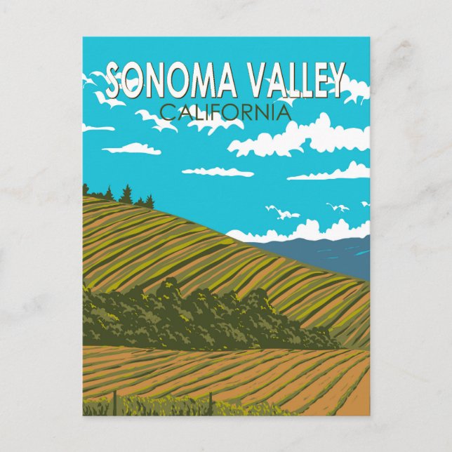 Postal Sonoma Valley California Travel Art Vintage (Anverso)