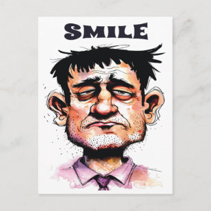 Postal Sonríe, Cara Divertida, Hombre Retrato, Dibujo Ani
