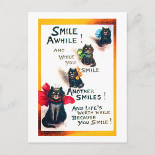 Postal Sonríe, gato negro, Louis Wain