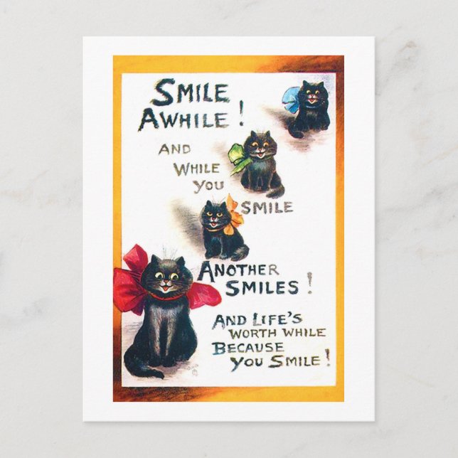 Postal Sonríe, gato negro, Louis Wain (Anverso)