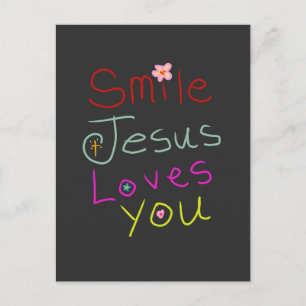 Postal «Sonríe, Jesús te ama» cita cristiana