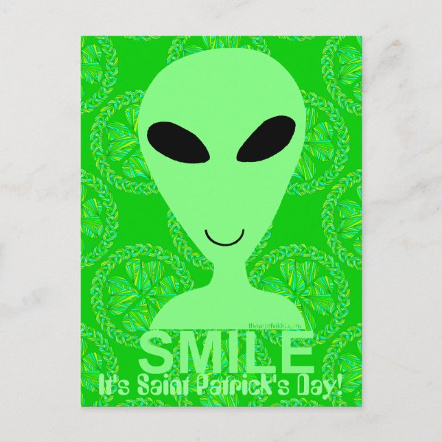 Postal Sonríe su extraterrestre verde divertido el Día de (Anverso)