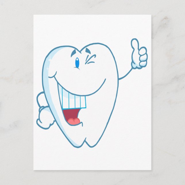 Postal Sonriente Caricatura de dientes limpios Thumbs Up. (Anverso)