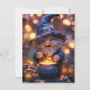 Postal Sonriente Gnome Stirring Magic Pot