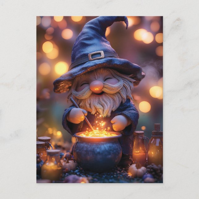 Postal Sonriente Gnome Stirring Magic Pot (Anverso)
