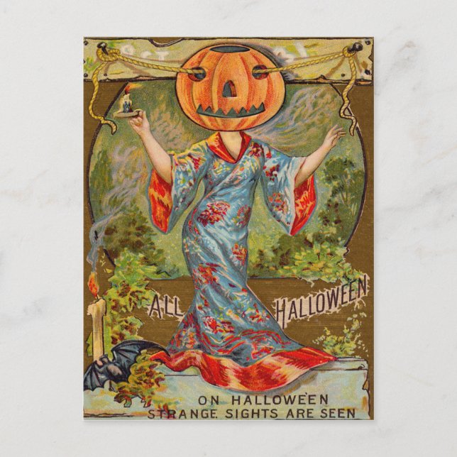 Postal Sonriente Jack O' Lantern Pumpkin Bat (Anverso)