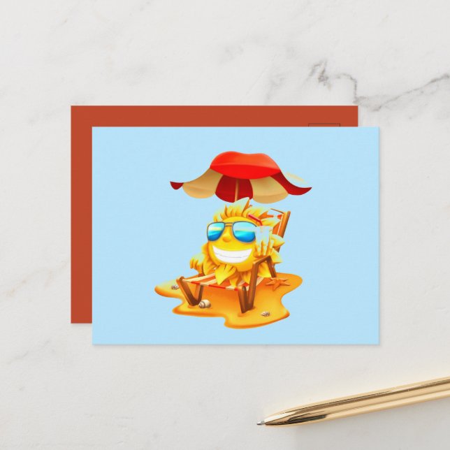 Postal Sonriente Sol En La Postcarta De La Silla De Playa (Anverso/Reverso In Situ)