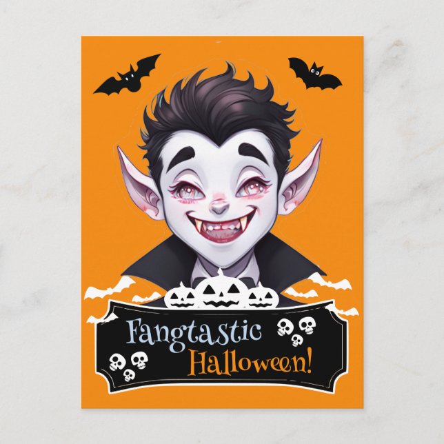 Postal Sonriente vampiro Fangtastic Halloween Funny Pun (Anverso)