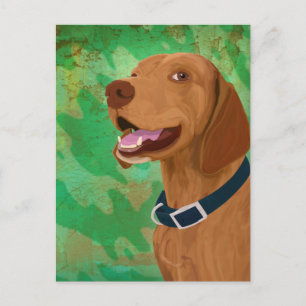 Postal Sonriente Vizsla Brown en fondo verde