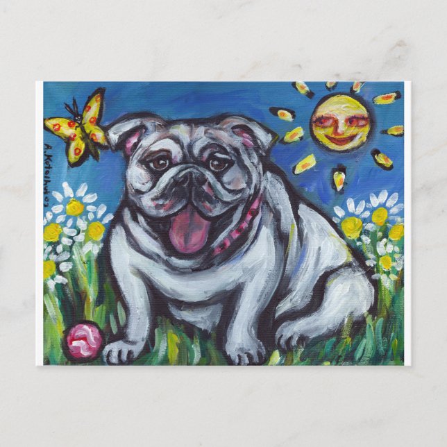 Postal Sonrisa solar Bulldog inglesa (Anverso)