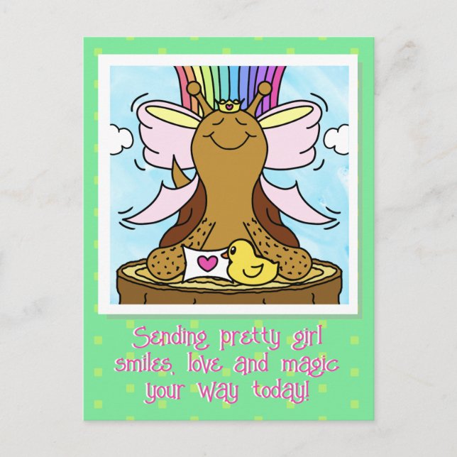 Postal Sonrisas del Chica de la cinta de pelo rosado de c (Anverso)