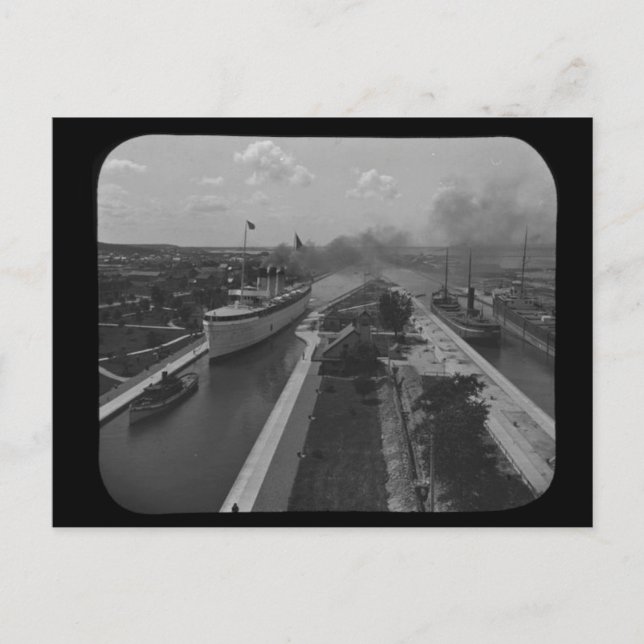 Postal Soo Locks Magic Lantern Slide B&W (Anverso)