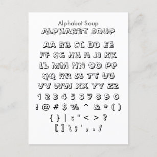Postal Sopa de alfabeto - Hoja de ejemplo de fuente de za
