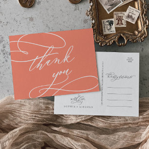 Postal SOPHIA Coral Brillante Boda de Verano Gracias