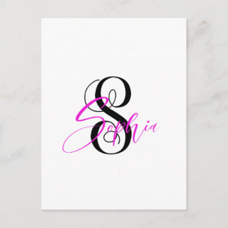 Postal Sophia Nombres personalizados Regalos rosados negr