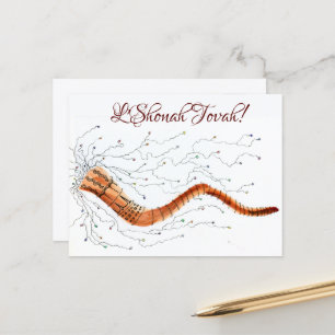 Postal Soplando el Shofar visualmente