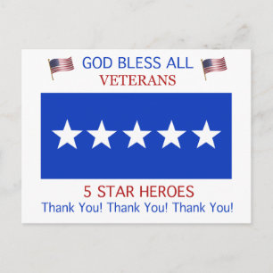 Postal Soporte de cinco estrellas para veteranos