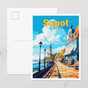 Postal Sopot Polonia Viaje Ilustracion de cosecha