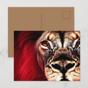 Postal Sorprendente león masculino salvaje