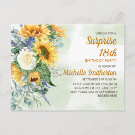 Postal Sorpresa 18.º cumpleaños Sunflowers Eucalyptus