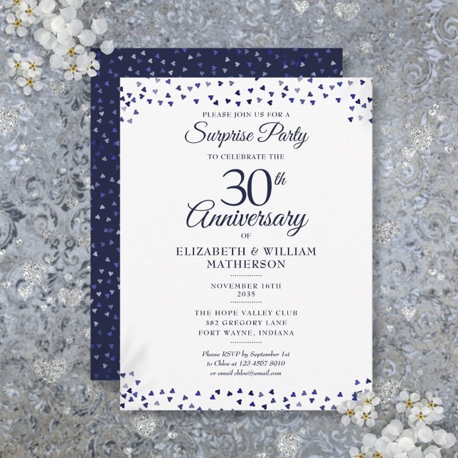 Postal Sorpresa 30 Aniversario de Boda Corazones Azules (Surprise 30th Wedding Anniversary Blue Hearts Postcard)